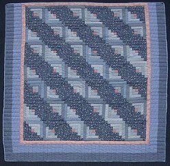 Custom Amish Quilts - King Log Cabin Blue Pink Patchwork