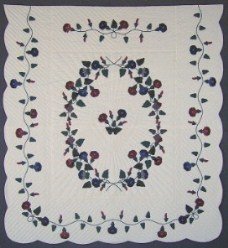 Custom Amish Quilts - Morning Glory Applique Navy Burgundy