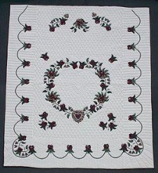 Custom Amish Quilts - Heart Roses Applique Border Burgundy Green