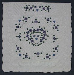 Custom Amish Quilts - Country Flower Wreath Applique Blue Purple