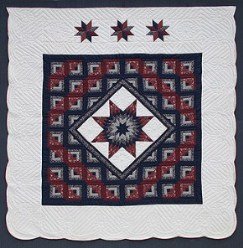 Custom Amish Quilts - Lone Star in Log Cabin Steps Navy Burgundy