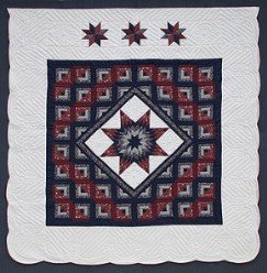 Custom Amish Quilts - Lone Star in Log Cabin Steps Navy Burgundy