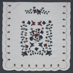 Custom Amish Quilts - Butterfly Flower Garden Burgundy Navy Applique
