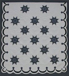 Custom Amish Quilts - Eight Point Stars Border Patchwork Blue
