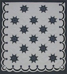 Custom Amish Quilts - Eight Point Stars Border Patchwork Blue
