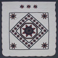 Custom Amish Quilts - Lone Star in Star Frame Merlot Navy Patchwork
