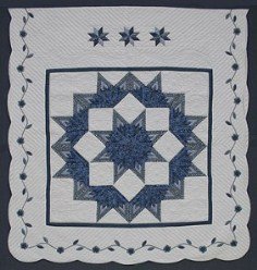 Custom Amish Quilts - Broken Lone Star Flower Border Patchwork Blue