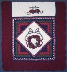 Custom Amish Quilts - Trip Around Rose Wreath Patchwork Applique Navy Burgundy