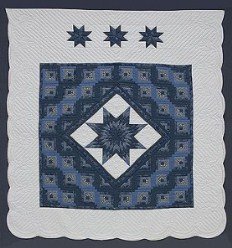 Custom Amish Quilts - Evening Lone Star in Log Cabin Blue Patchwork