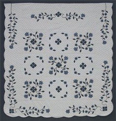 Custom Amish Quilts - Spring Flower Border Applique Blue
