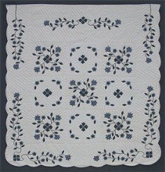 Custom Amish Quilts - Spring Flower Border Applique Blue
