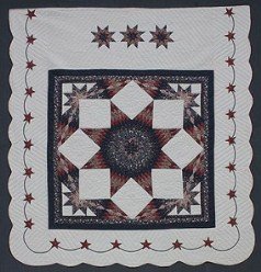 Custom Amish Quilts - Framed Lone Star Starburst Border Merlot Navy