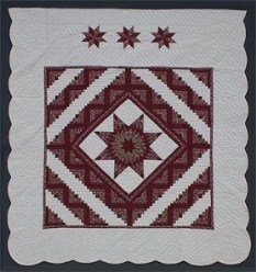 Custom Amish Quilts - Red Lone Star Log Cabin Patchwork