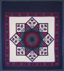 Custom Amish Quilts - PA Dutch Tulips Lone Star Burgundy Navy
