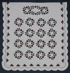 Custom Amish Quilts - Christmas Rose Wreath Applique Red Green