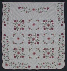 Custom Amish Quilts - Spring Flower Applique Red Rose Border