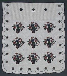 Custom Amish Quilts - Bird Flower Bouquet Applique Navy Burgundy