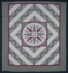 Custom Amish Quilts - Log Cabin Mariners Compass Sage Green Patchwork
