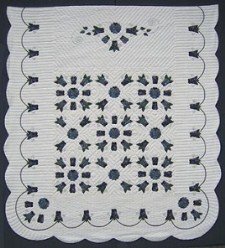 Custom Amish Quilts - Windy Tulip Applique Border Navy Blue