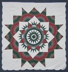 Custom Amish Quilts - Christmas Mariners Compass Star Patchwork Red Green
