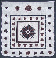 Custom Amish Quilts - Framed Compass Star Galaxy Burgundy 
