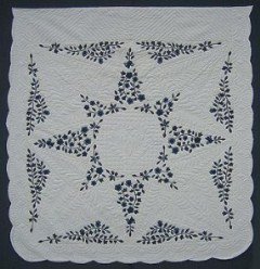 Custom Amish Quilts - Flower Star Applique Navy Blue