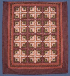 Custom Amish Quilts - Earth Log Cabin Patchwork Brown Tan