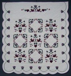 Custom Amish Quilts - Country Bride Flower Bird Applique Border Rose Burgundy