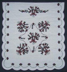 Custom Amish Quilts - Rose Sharon Lily Valley Bouquet Applique Burgundy Border