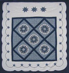 Custom Amish Quilts - Mini Compass Mariners Star Blue Patchwork