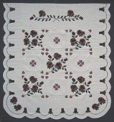 Custom Amish Quilts - Rose Bouquet Applique Merlot Green
