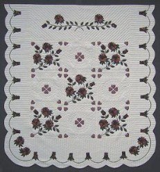 Custom Amish Quilts - Rose Bouquet Applique Merlot Green
