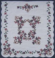 Custom Amish Quilts - Country Flower Bouquet Flower Border Applique Rose Green