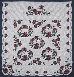 Custom Amish Quilts - Rose Wreath Border Applique Burgundy Merlot