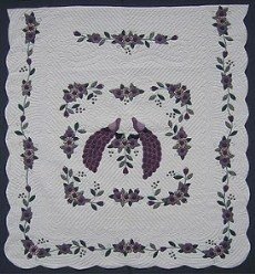 Custom Amish Quilts - Purple Peacock Flower Applique