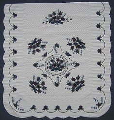 Custom Amish Quilts - Rose Sharon Lily Valley Bouquet Verse Applique Navy Burgundy Green