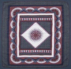 Custom Amish Quilts - Mariners Compass Framed Star Navy Burgundy