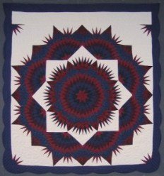 Custom Amish Quilts - Shining Completed Mariners Compass Star Navy Red
