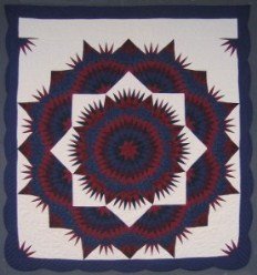 Custom Amish Quilts - Shining Completed Mariners Compass Star Navy Red
