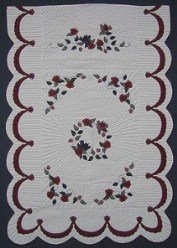 Custom Amish Quilts - Twin Rose Bouquet Burgundy Applique