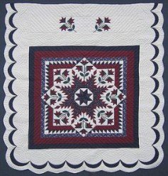 Custom Amish Quilts - Sawtooth Lily Star Burgundy Navy Patchwork