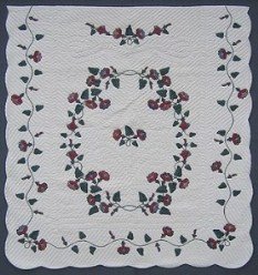 Custom Amish Quilts - Burgundy Morning Glory Applique Green