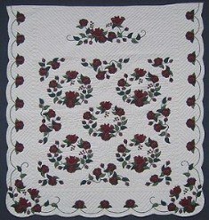 Custom Amish Quilts - Burgundy Rose Wreath Border Applique