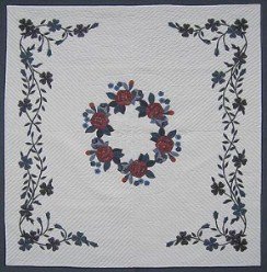 Custom Amish Quilts - Rose Bouquet Flower Applique Border Navy Green
