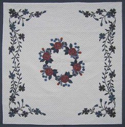 Custom Amish Quilts - Rose Bouquet Flower Applique Border Navy Green
