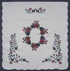 Custom Amish Quilts - Burgundy Rose Flower Applique