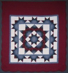 Custom Amish Quilts - Framed Star Stars Red Blue