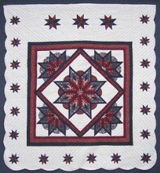 Custom Amish Quilts - Framed Fan Star in Star Merlot Navy Border