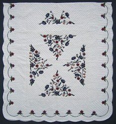 Custom Amish Quilts - Applique Bunch Flowers Navy Burgundy