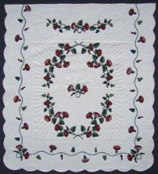 Custom Amish Quilts - Maroon Morning Glory Applique